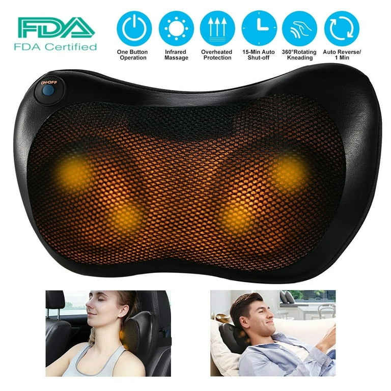 Back Neck Massage Pillow Kneading Massager In-Car Thermotherapy Massage  Pillow w/ Car Charger US Plug