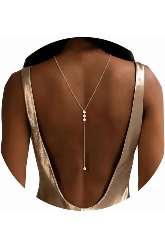 Back Necklace for Backless Dress - Adjustable Back Chain Jewelry, 14K Gold Plated Bridal Necklace with Crystals for Weddings, Beach Parties & Evening Events[h386]