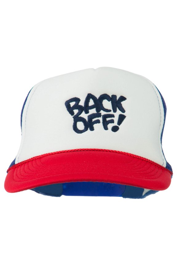 Back Off Embroidered Foam Mesh Cap - Red White Royal OSFM