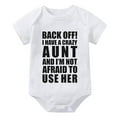 thumbnail image 1 of Back Off I Have A Crazy Aunt Neutral Baby Romper Short Sleeve Boy Coming Home Outfit White Romper for Baby Boys 0-3 Months, 1 of 2