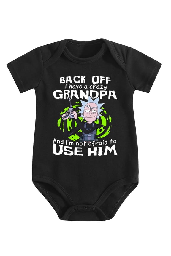 Back Off! I Have A Crazy Grandpa, And I'm Not Afraid to Use Him - Funny Grandparent Gift Baby Bodysuit Black-style 3-6M