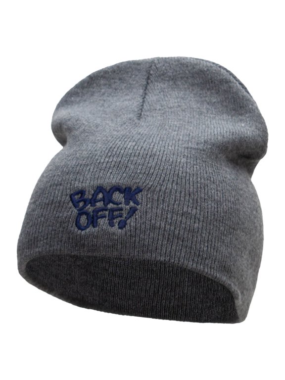 Back Off Saying Embroidered Short Beanie - Dk Grey OSFM