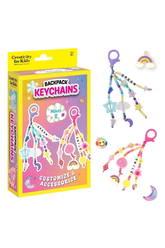 Backpack Keychains Mini Kit | Make 2 Trendy DIY Keychains with Beads and Charms | Easter Basket Filler (Ages 6+)