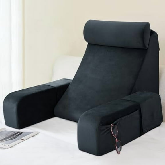 Back Pillow for Bed Sitting up, 19" Reading Pillow for Sitting in Bed Adult, Back Support Pillow with Arms for Watching TV/Reading/Gaming/Resting, Medium(Black)