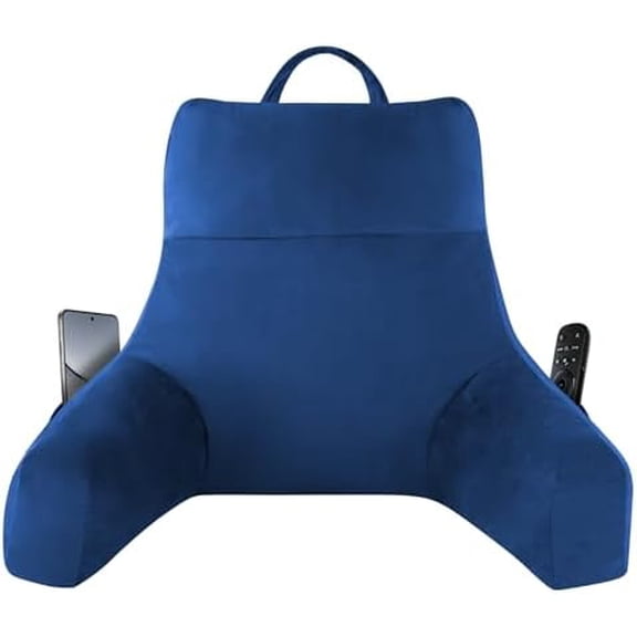 Back Pillow for Bed Sitting up, Reading Pillow for Sitting in Bed Adult, Back Support Pillow, Memory Foam Sit up Lounge Backrest Pillow with Arms for TV, Couch, Chair, Dorm, 18 Inch, Navy Blue