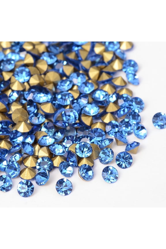 Back Plated Grade A Diamond Glass Pointed Rhinestone Light Sapphire 4.2-4.4mm 1440pcs/bag