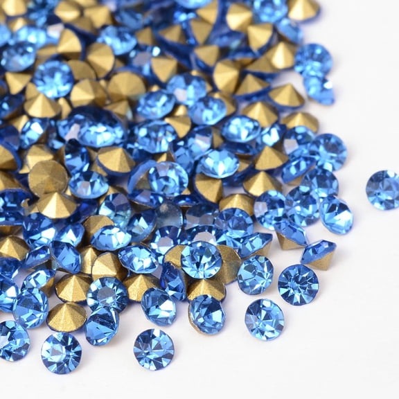 Back Plated Grade A Diamond Glass Pointed Rhinestone Light Sapphire 4.2-4.4mm 1440pcs/bag