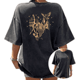thumbnail image 1 of Back Print Golden Wizard Castle Black Washed Starry Owl Print Tshirt Graphic Tees Shirts Short Sleeve S-2XL Tops, 1 of 5