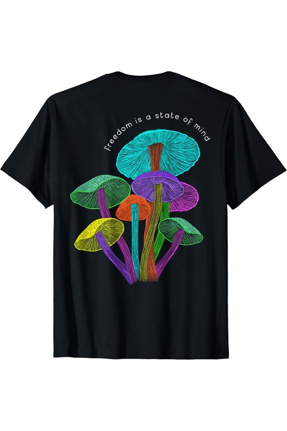 Back Print: Hippy Vaporwave Edm Raver Festival Mushroom T-Shirt Size S-5XL
