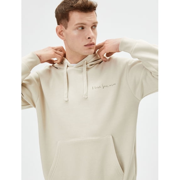 Back Printed Slogan Detail Kangaroo Pocket Detail Hoodie