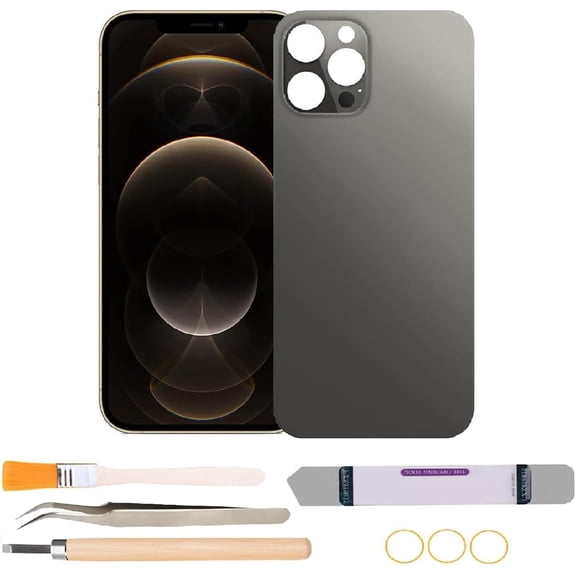 Back Rear Glass Cover Replacement Compatible with iPhone 12 Pro Max 6.7 inches with Repair Tool Kits (Black)