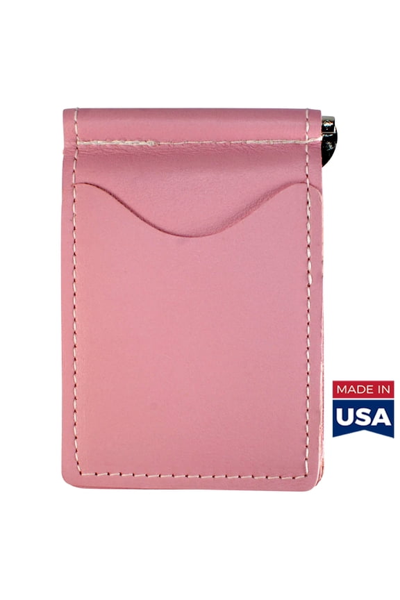 Back Saver Wallet  Pink, Full Grain Leather with Front Pocket Design