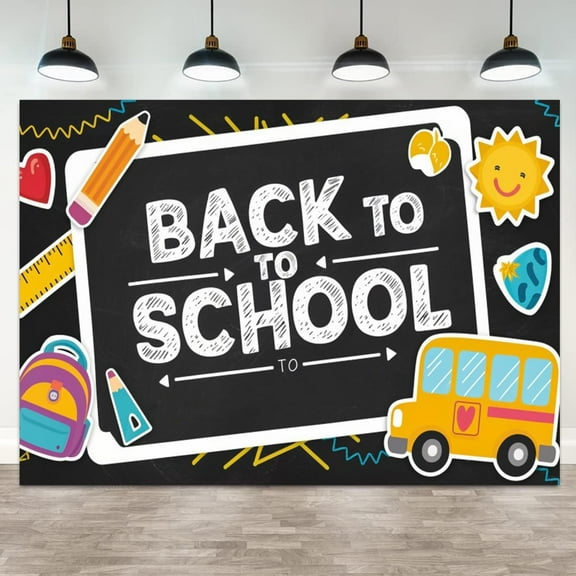 Back to School Backdrop Classroom Chalkboard School Bus Pencil Ruler Sun Background Educational Theme Teacher Student Party Decoration Banner Photo Booth Props