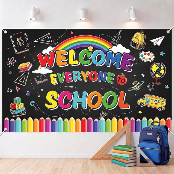 Back to School Backdrop, First Day of School Banner, 3.6 × 6 ft | Welcome Back Board Banner, Hanging Polyester Photography Background for Classroom and Party