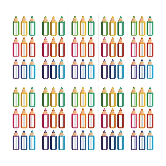 Back to School Blank Writeable Colorful Pencil Name Labels, 10 Sheets Self-Adhesive Tag Stickers for Student School Books, Water Bottles & Classroom Item Classification Marking