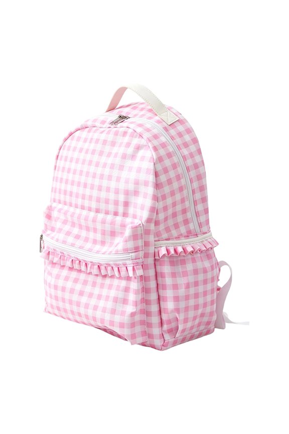 Back to School Blue Ruffle Plaid Backpack, Lightweight Water Resistant Plated Ruffle Checkered Rucksack for Outdoor Camping, Travel, Daily Commute & School Use