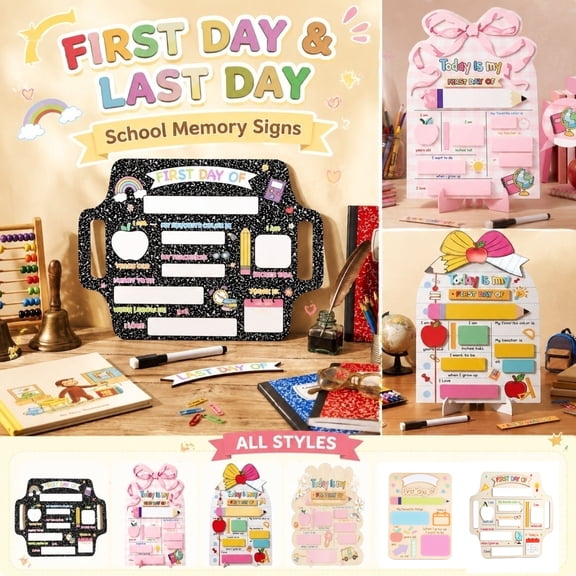 Back to School Board Sign, First and Last Day of School Board, Back to School Chalkboard Sign, Photo Board, 10X10 Inch Double-Sided Reusable Milestone Plaque with Decorative