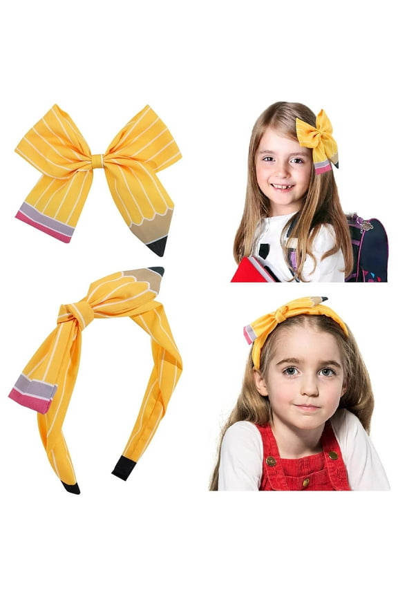 Back to School Bows Hair Clips, Teacher Headband for Women and Pencil Bows for Teacher Appreciation Gifts,Back to School Hair Accessories for Girls Student First Day of School