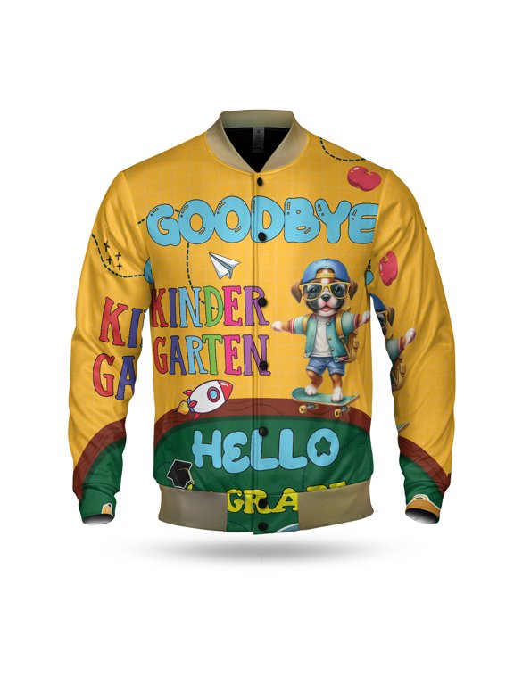 Back to School Boxer Goodbye Kindergarten Hello 1st Grade All Over Print 3D Baseball Jacket Boxers Dog Lover Gifts Idea Bomber Jacket Softball - 02011
