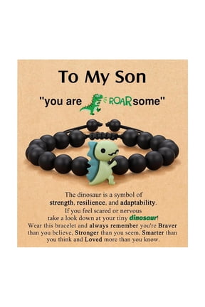Back to School Bracelet Dinosaur Bracelet for Son/Grandson,To My Son Bracelet from Mom Handmade Adjustable Natural Stone Bead Bracelet with Warm Message Card (Pre-k)