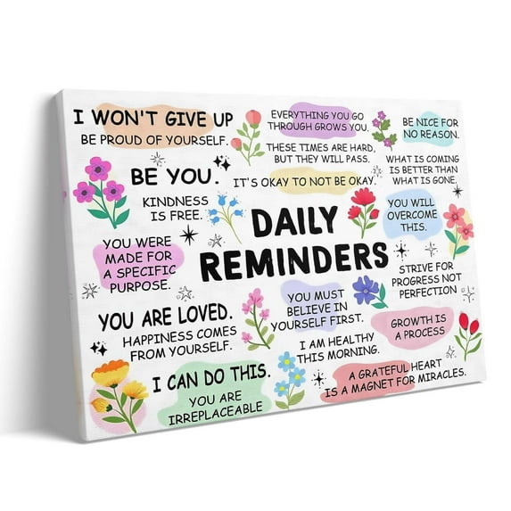 Back to School Canvas Wall Art Decor Painting - Daily Reminders Poster Print Oil Painting, Colorful Mental Health Affirmations Art, Office or Classroom Motivational Decor poster