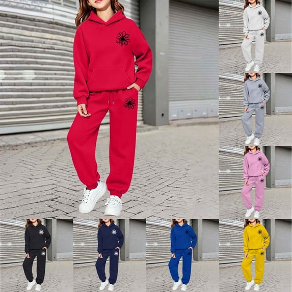 Back To School Clothes Girls Sweatsuit Fashion 2 Piece Pullover Hoodie Sweatshirt & Sweatpants Matching Set Tracksuit Teens Athletic Preppy Clothes Fall Winter