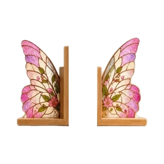 Back to School Colorful Butterfly Wing Decorative Bookends, Heavy Duty L-Shaped Book Holder with Non- Base for Desk, Bookshelf Home Decor, Ideal Gift for Book Lovers