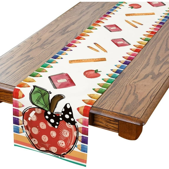 Back to School Decorations, Colorful Crayons Table Runners 72 Inches Long Back to School Table Runner for Indoor Outdoor Classroom Decor Dining Table Party Decorations (13" x 108")
