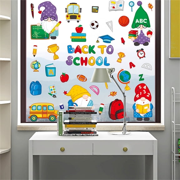 Back to School Decorations, Vinyl for Student, Bulk for Student, Wall Decor, Electrostatic Cling Cartoon Dwarf Glass Decals, No Sticky Glue Left Behind, Fit for Elementary