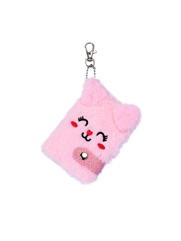 Back to School Essentials,Kawaii Cat Plush Notebook Journal Mini Fluffy Diary Portable Writing Notebook with Backpack Keychain for School Students Gifts and Daily Notes