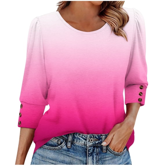 Fall Blouses for Women 2025 Womens Shirts Trendy Fall 3/4 Length Sleeve Tops Blouses Work My Orders