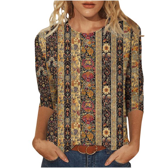 Fashion Fall Saving Loose Fit Tops Shirts Fall Casual 3/4 Sleeve Graphic T Shirts for Women Blouses My Items Ordered