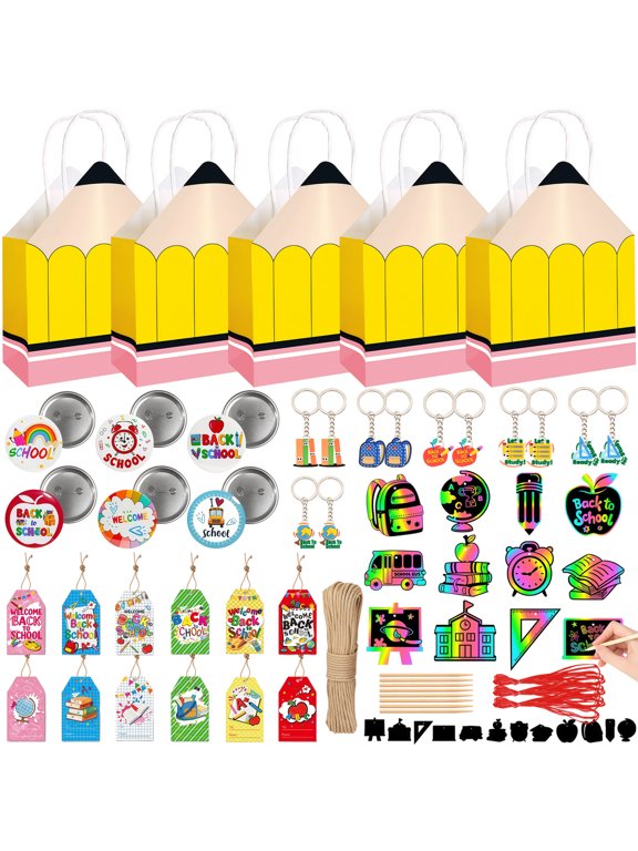 72Pcs Classroom Prizes, Including Gift Bags Scratch Reward Cards Hang Tags Etc School Welcome Favors and Treat Bag Fillers