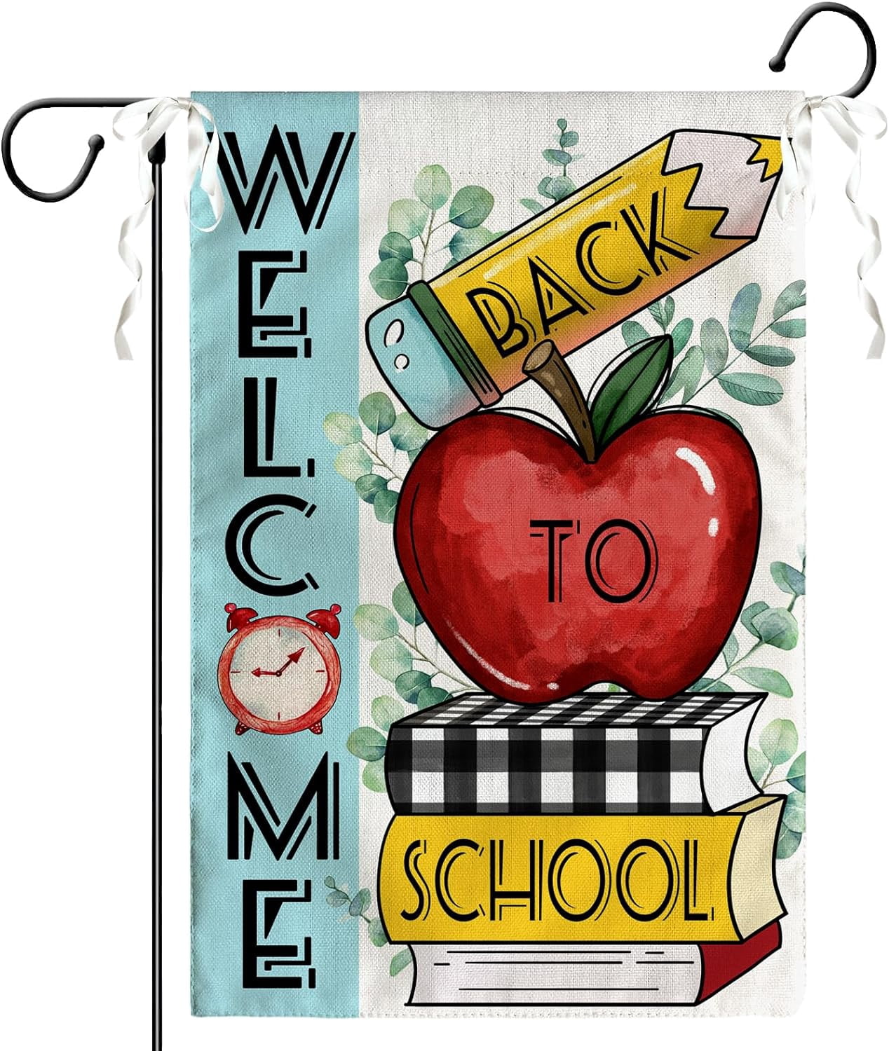 Back to School Garden Flag Apple Book Pencil First Day of School School