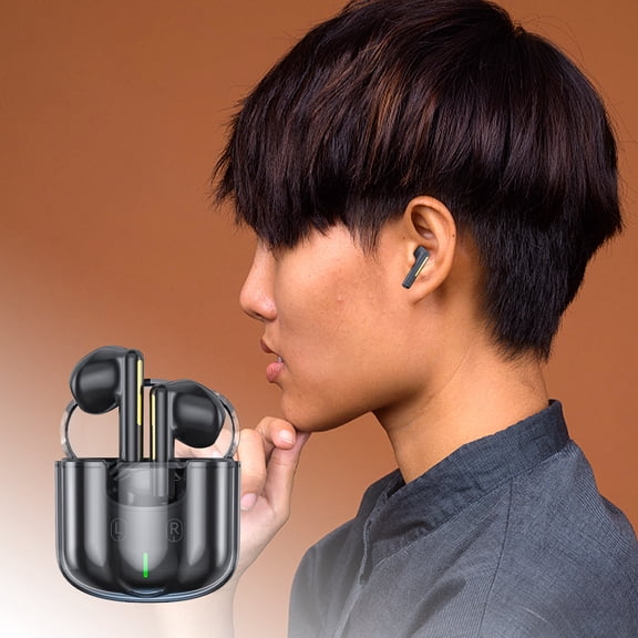 Back to School Gifts under $5 Transparent Bluetooth Headset Mini True Wireless Competition 5.2 Noise Reduction Space Capsule Cool Game Headset Black on Clearance