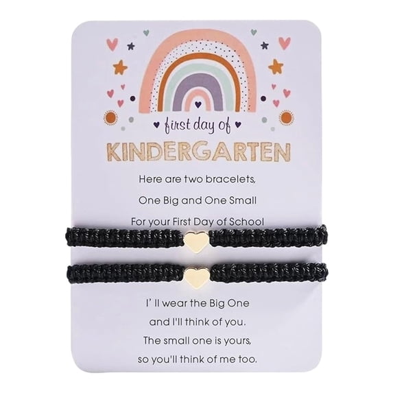Back to School Gifts Mommy and Me Bracelets Mother Son Matching Bracelets Adjustable Braided Wristbands with First Day of Kindergarten Inspirational Card for Boys Girls Jewelry Gifts
