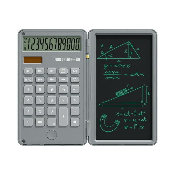 Back to School Gifts Multifunctional Calculator With Writing Tablet, Portable Office LCD Handwriting Pad Calculator, 12 Digit Display Learning Office Calculator, With Solar Charging