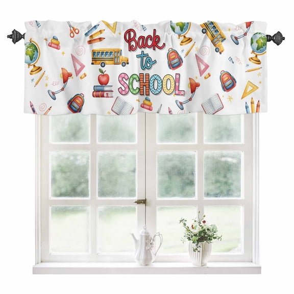 Back To School Kitchen Valances for Windows 42x12 Inch Kitchen Curtains Valances Rod Pocket Cartoon Funny Truck Bag Book Pencil Bathroom Window Valances for Window Treatment Decor