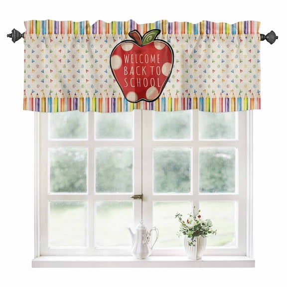 Back To School Kitchen Valances for Windows 42x12 Inch Kitchen Curtains Valances Rod Pocket Cartoon Red Fruit Colorful Pencil Retro Bathroom Window Valances for Window Treatment Decor