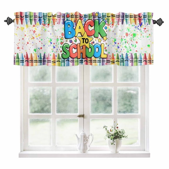 Back To School Kitchen Valances for Windows 42x12 Inch Kitchen Curtains Valances Rod Pocket Colorful Crayon Pen Rainbow Star Style Bathroom Window Valances for Window Treatment Decor