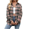 thumbnail image 1 of Back to School Loose Fit Boyfriend Shirts,Women's Autumn Thin Casual Lightweight Flannel Plaid Button Down Shirts Oversized Long Sleeve Shacket Jacket Tops,Woolen Shirt Jacket(Size:2XL), 1 of 9