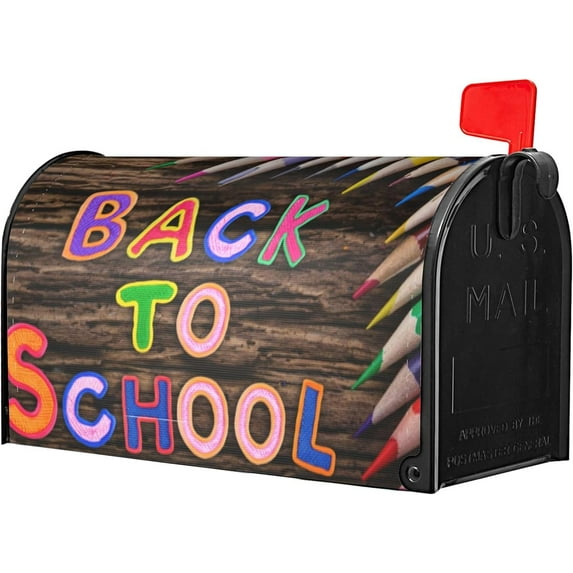 Back to School Mailbox Covers Magnetic Standard Size,Colorful Pencils on Desk Magnetic Mailbox Covers,Mailbox Wraps Post Letter Box Cover for Holiday Outside Yard Decor 18"x21"