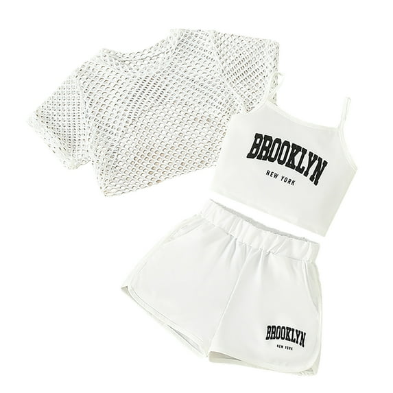 Back To School Outfits for Girls,Girls Summer 3 Piece Set Sleeveless Top Shorts Outfit Casual Loose Fit Playwear Outdoor Activities Wea,Clothes for Teen Girls,White,9-10 Years