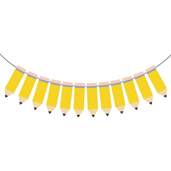 Back To School Pencil Banner Decoration Set 12-Piece With Pink Clips And Soft Flowers, 12-Pack School Theme Pencil Flags For Classroom Layout Dormitory Hanging And Party Photo