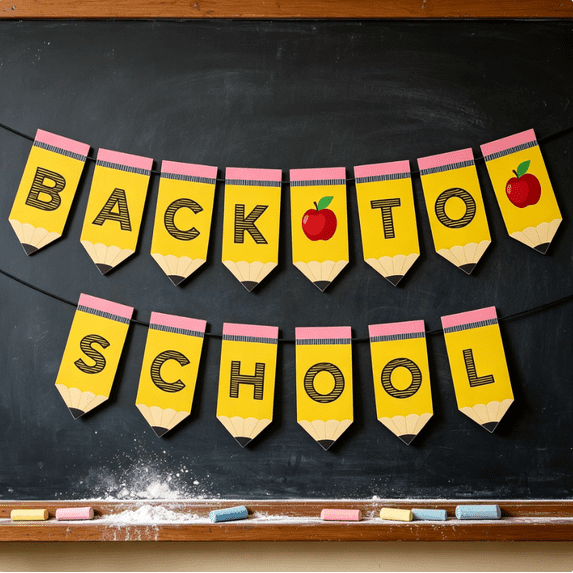 Back To School Pencil Banner, Lettered Apple Pattern Paper Garland 14 Pieces, For Wall Door Blackboard Bulletin Board, Classroom School Hall First Day Celebration & Party Decor