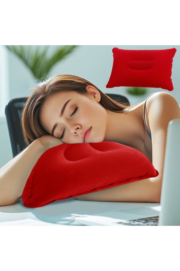 Back to School Plush Inflatable Rectangular Pillow Lightweight Foldable PVC Cushion, Fast Inflation Ergonomic Neck Support Design Portable Rest Pillow for Student Napping Camping Travel