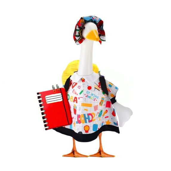 Back to School Porch Goose Outfits, Complete School Style Dress Up Set for 23 Inch Yard Goose Statue, Adjustable Strap Goose Costume for Lawn Porch Seasonal Ornament Decor