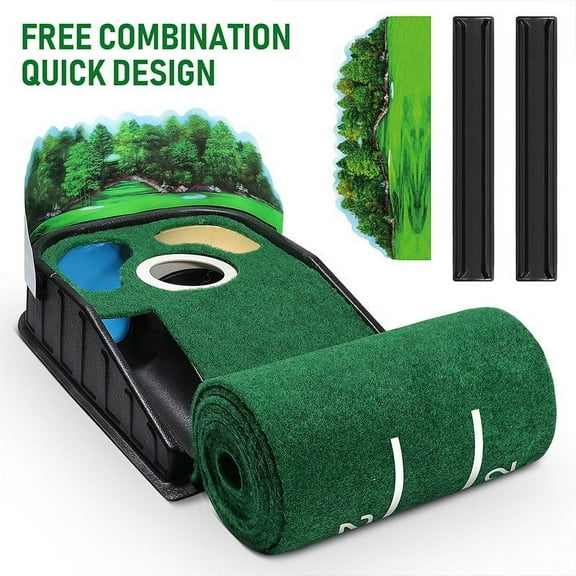 Back to School Portable 3-Hole Golf Putting Mat Blanket, Realistic Turf Indoor Outdoor Golf Practice Exerciser, Foldable Training Aid for Golfers Beginner Skill Improvement Use