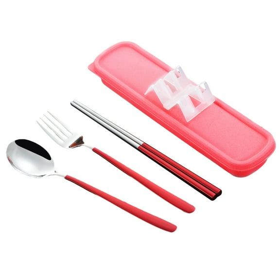 Back to School Portable Stainless Steel Tableware Set, Reusable Flatware Cutlery Set, Include Fork Spoon Chopsticks with Box, Reusable Travel Cutlery Set