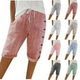 thumbnail image 1 of Spring Savings! QATAINLAV Womens Stripe Print Shorts Summer Knee-Length Casual Bermuda Shorts Lounge Shorts Elastic Waist Side Button Shorts Blue XL, 1 of 7